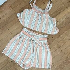 Free People Striped Jumpsuit in Peachy Pink and White
